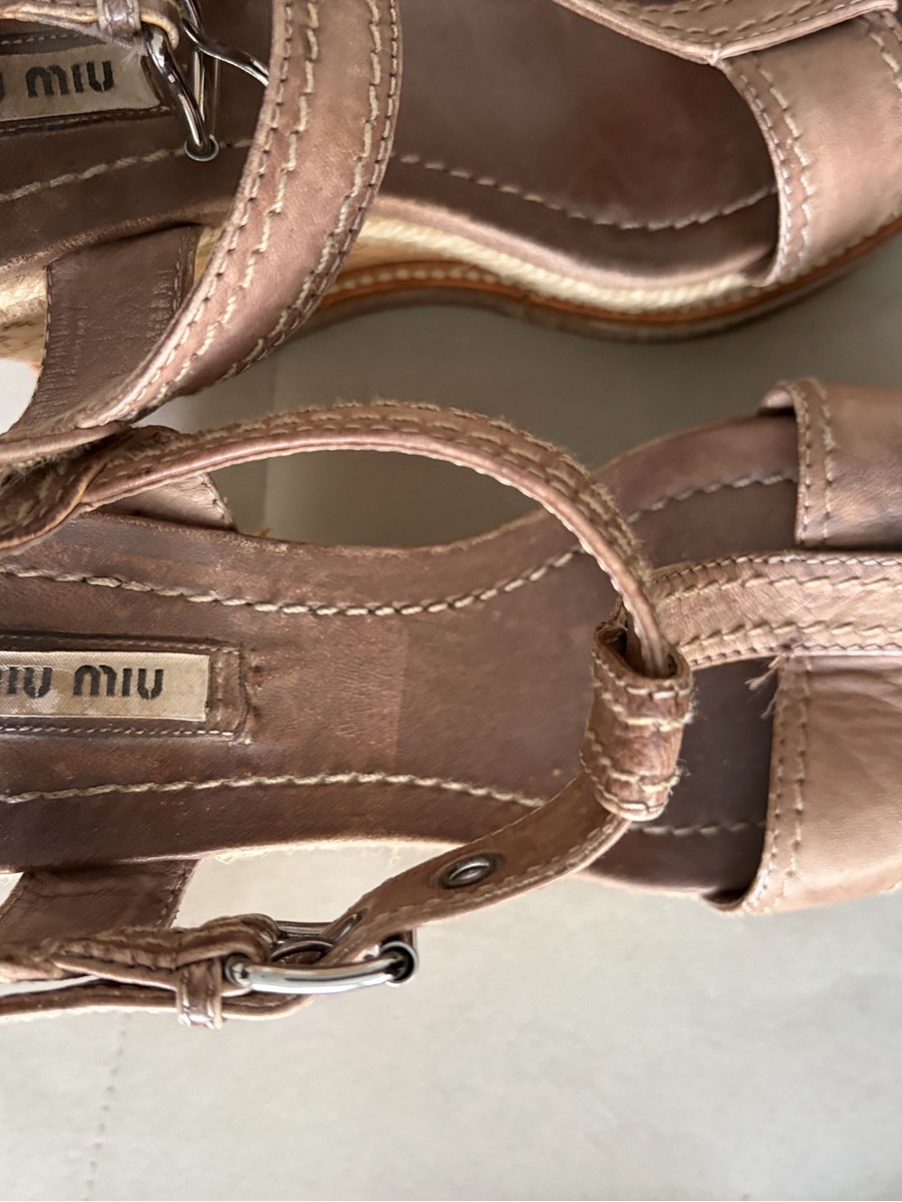 Miu Miu Nude Leather Eapadrille Sandals